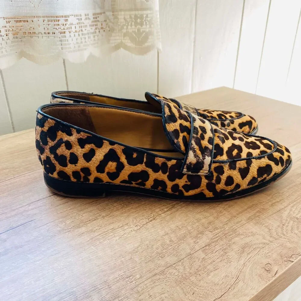 Franco Sarto Leopard Print Calf Hair Loafers Women's Flats Animal Print 8.5